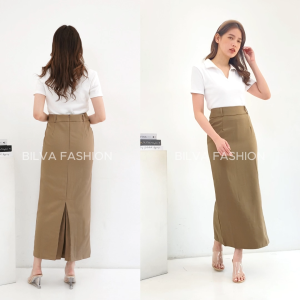Bilva - Rok Kerja Wanita Span Rempel Belakang Premium Pinggang Karet Sisi Samping