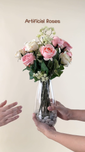 แจกันกุหลาบปลอมรุ่นน้ำเทียม กุหลาบพร้อมแจกัน ดอกไม้ตกแต่งบ้าน