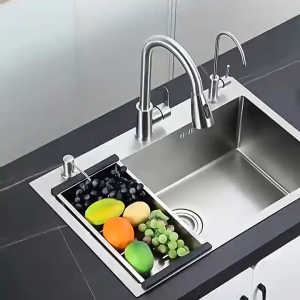 SUS304 Kitchen Sink Wastafel Dapur Lengkap Wastafel set baja tahan karat berwarna perak Wastafel Stainless Steel Set