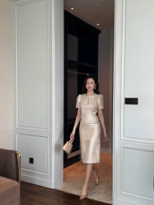 ZYHT EraVogue Váy nữ Váy vàng Váy tay phồng Váy công sở Hiso Dress Vintage Dress Work Dress Party Dress Evening Dress 21378