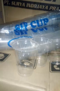 gelas plastik 16oz datar 4.5gram bening 1roll isi 50 cup
