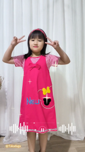 Baju Anak Cewek Perempuan Dress Overall Kaos Katun Usia 3-8 Tahun Bordir Mouse