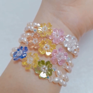 Trang sức lắc tay ngọc trai vòng mặt đá pha lê hoa mai trái tim cao cấp lấp lánh cho quý cô xinh đẹp