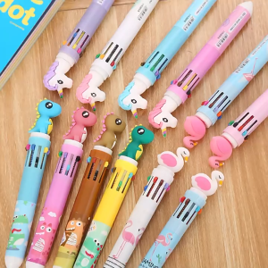 Chic Cartoon 10-Color Gel Pen Set with Cute Animal Caps for Kids
