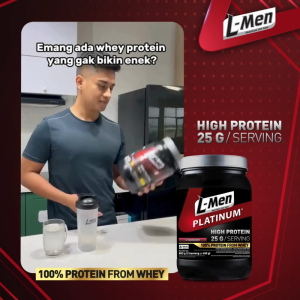 L-Men Platinum Strawberry 800g / 17lbs - 25g Whey Protein - 21 Serving - 59g BCAA dilengkapi Creatine L-Glutamine & L-Carnitine