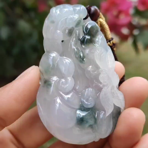 Premium Good Quality Light Lavender and Light Green Natural Type A Jadeite Jade crafted with Dragonfly Ruyi as Pendant certificate weigh 35.87 grams measurement 63 * 38.3 * 10 mm (pendant236)