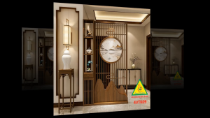 Vách ngăn phòng khách vách ngăn tủ kệ bằng gỗ 4VTK09 - Nội thất lắp ráp Viendong adv