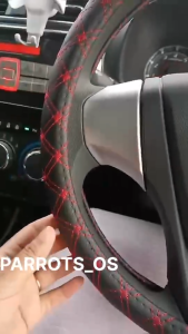 Car Steering Cover Stering Wheel Cover 38cm DAD PU Leather Sport Black with Red Line Proton Perodua Toyota Honda