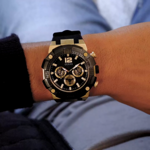 [Promo] Jam Tangan Pria Guess GW0264G3 Navigator Gold Tone Case Black Silicone Original Garansi 2 Tahun [✔COD][100% Authentic]