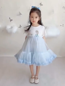 LNR Shop Lokal Premium Gaun Dress Tutu Lengan Pendek dan Setelan Dress Ruffle Bergelombang untuk Anak Perempuan Motif Frozen Elsa Bahan Cotton + Tutu Halus Lembut Musim Semi Gugur Baju Kostum Ulang Tahun Pesta Natal Hari Raya Lebaran Imlek