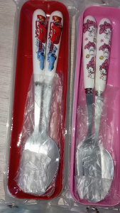 Sendok Garpu SANRIO Lucu Stainless Case SET Motif Kuromi Cinnamoroll Melody