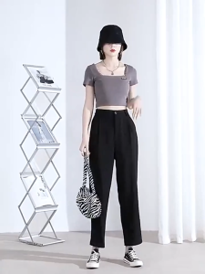 【Ready Stock】New Women casual pants korean style straight 9-Point suit pants for women S-2XL
