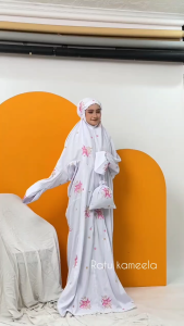 Mukena Terusan Dewasa Bordir Azura Katun Premium Mukenah Jumbo Renda Import Putih RATU KAMEELA