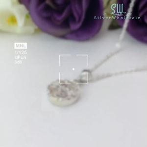 SilverWholesale #PH344 Sterling Silver 925 Fortune Wheel Fu Abacus Pendant Necklace Set (S925纯银福星高照算盘项链)