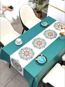 OOKAS ผ้าปูโต๊ะ ผ้าปูโต๊ะคลุม กันน้ำและกันเปื้อน ทำความสะอาดง่าย ลายมินิมอล ผ้าปูโต๊ะ สี่เหลี่ยมผืนผ้า ลายตาราง  กันน้ำและกันเปื้อน ทำความสะอาดง่าย