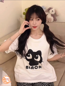 Luckiness ใหม่แผ่นหน้าอก piyama musim panas สำหรับผู้หญิงแขนสั้นปกบางสไตล์ INS เสื้อใส่อยู่บ้านสวมใส่ด้านนอกฉบับภาษาเกาหลี