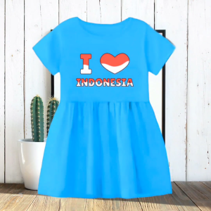 Dress 17 Agustus anak perempuan usia 1-8 tahun Love Indonesia bahan Babyterry