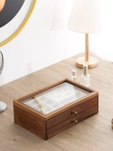 ThaiLucky ตู้เก็บเครื่องประดับ ไม้สัก กล่องเก็บสร้อยคอ แหวนสร้อยข้อมือ  ลิ้นชัก2ชั้น ขนาด32cm