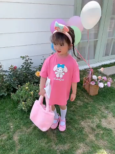 LovaHome Cô gái ăn mặc  cô bé mùa hè kuromi tím ngắn tay công chúa T-shirt váy bowknot váy tây