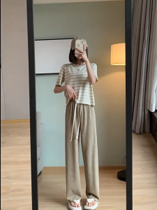 Wide leg pants for women Summer cool Straight Plain Casual Pants Korean Style drawstring Elastic trouser