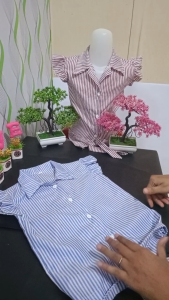 setelan anak perempuan sesil motif garis garis salur untuk usia 1-8 tahun baju anak perempuan lucu