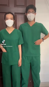 Bộ Scrubs Phẫu Thuật Đồng Phục Bác SĩPhòng Mổ Y Tá Vải Cotton Hàn Màu Xanh Két- Hình thật