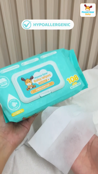 Moose Gear Baby Wipes Premium Unscented 108sheets with Vitamin E