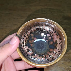 C36 Authentic Tenmoku Jian Zhan 建盏 Tea Cup By He Xiao Wen 何小文. Pink Blossom Petal Design