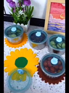 Hộp tròn đựng bảo quản thực phẩm Inox 304 có nắp đậy màu xanh tiện dụng