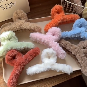 Kẹp tóc phủ lông nhung mới cỡ lớn phong cách Hàn Quốc thời trang thu đông xinh xắn cho nữ-NIEVE