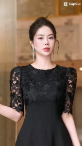 Đầm tiệc thiết kế cao cấp Laeem DesignLD3N24002 chất liệu vải kim tuyến phối ren dáng xoè cơ bản dễ mặc