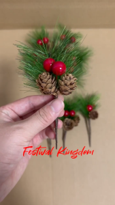 20PCS Red Berry Pinecones Pine Needles Stems Picks Artificial Winter Christmas Berries Decor for Crafts Christmas Garland and Holiday Wreath Ornaments (Natural Pinecones)
