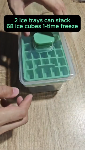 68 Grids Ice Cube Maker 1 Press Release with Cover & Scoop Quick Release Ice Mold Large ice box Refrigerator Essentials