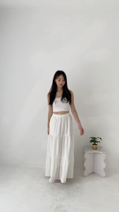 BAGGU Nakia Layer Skirt OffWhite / Rok Linen / Rok Layer Putih / Korean Skirt