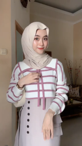 Eily Atasan Rajut Wanita Motif Tali Kerah - Sweater Rajut Wanita Kekinian Dan Terbaru