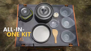 Camping Cookware Set Aluminum Alloy Portable Pot Outdoor Camping Cooking Set ( Pan Kettle and Pot ) with Rice Ladle Good for 2-3 Person Camping Gear