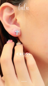 Lulu Moissanite Jewelry - Perhiasan Wanita Anting Tusuk Full Moissanite Lapis Emas 18K - Cross Full Moissanite Earrings Sertifikat GRA