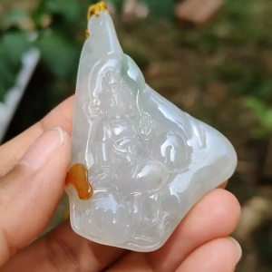 Unique Yellow and Green Natural Type A Jadeite Jade crafted with Guanyin as Pendant Necklace Jewellery with certificate weigh 23.54 grams measurement 57.3 * 39.3 * 7.5 mm (pendant205)