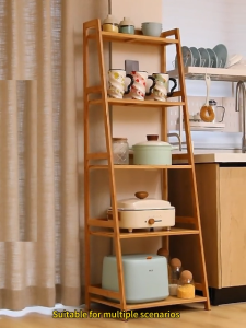 Bamboo Trapezoidal Shelf 3/4/5 Layer Wooden Shelf Floor Standing Household Storage Shelf Layered Shelf