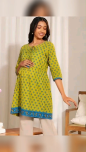 [Ready SG Stock - Size M L XL 2XL 3XL ] Womens Maternity-Wear Green Cotton Printed A-Line Top \Tunic \ Blouse - Indian Dresses