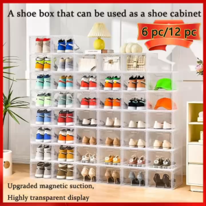 Shoe Box Large size 6/12PCS Magnetic Transparents Acrylic Shoe Box for Sneaker Organizer Large Space shoes rack Stackable shoe rack