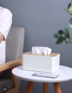 MO244 Transparan Natural Bamboo Tissue Box Kotak Tempat Tisu Putih Kayu Transparan