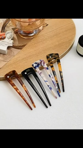 F4 Jepit Rambut Sanggul Tusuk Konde Permata 11.5cm French U-Shaped Acetate Hair Pin TSAR001
