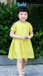 Đầm bé gái cộc tay hở vai HAKI váy bé gái đầm mùa hè cho bé gái váy hè đầm thiết kế cho bé HK521 (10-27kg)