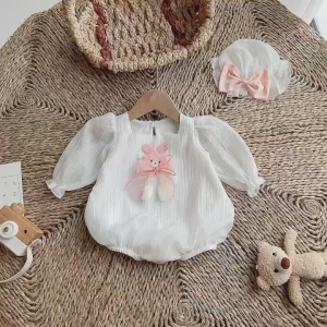 BD193 Bodysuit áo liền quần trắng RIOKIDS quần áo đầy tháng cho bé gái sơ sinh thôi nôi