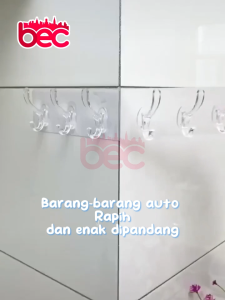 Gantungan Cantolan Hook Tempel Dinding Tembok Transparan Kuat Multifungsi Serbaguna Dengan 6 Pengait