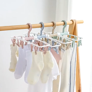 Round plastic hangers childrens windproof multi-function drying hanging clothes rack multi-clip hooks underwear socks rack