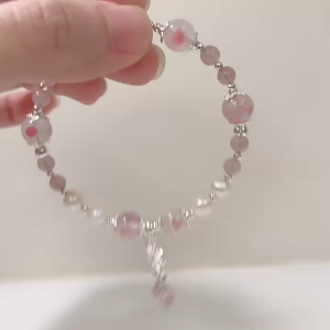 Own Design Lady Bracelet Sakura Stone with Fresh Water Pearl Bracelet Butterfly 🦋 Design