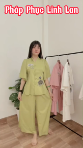 Đồ Lam Đi Chùa Nữ Thêu Hoa Bỉ Ngạn Pháp Phục Đi Lễ Hành Hương Thêu Hoa Quần Ống Rộng