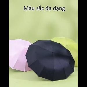 Ô Dù Che Mưa Che Nắng 12 Nan Tự Động Gấp Gọn Sườn Thép Sơn Đen Chịu Lực Tốt. Chất Liệu Vải Dù Với Chất Liệu Vinyl Chống Tia UV
